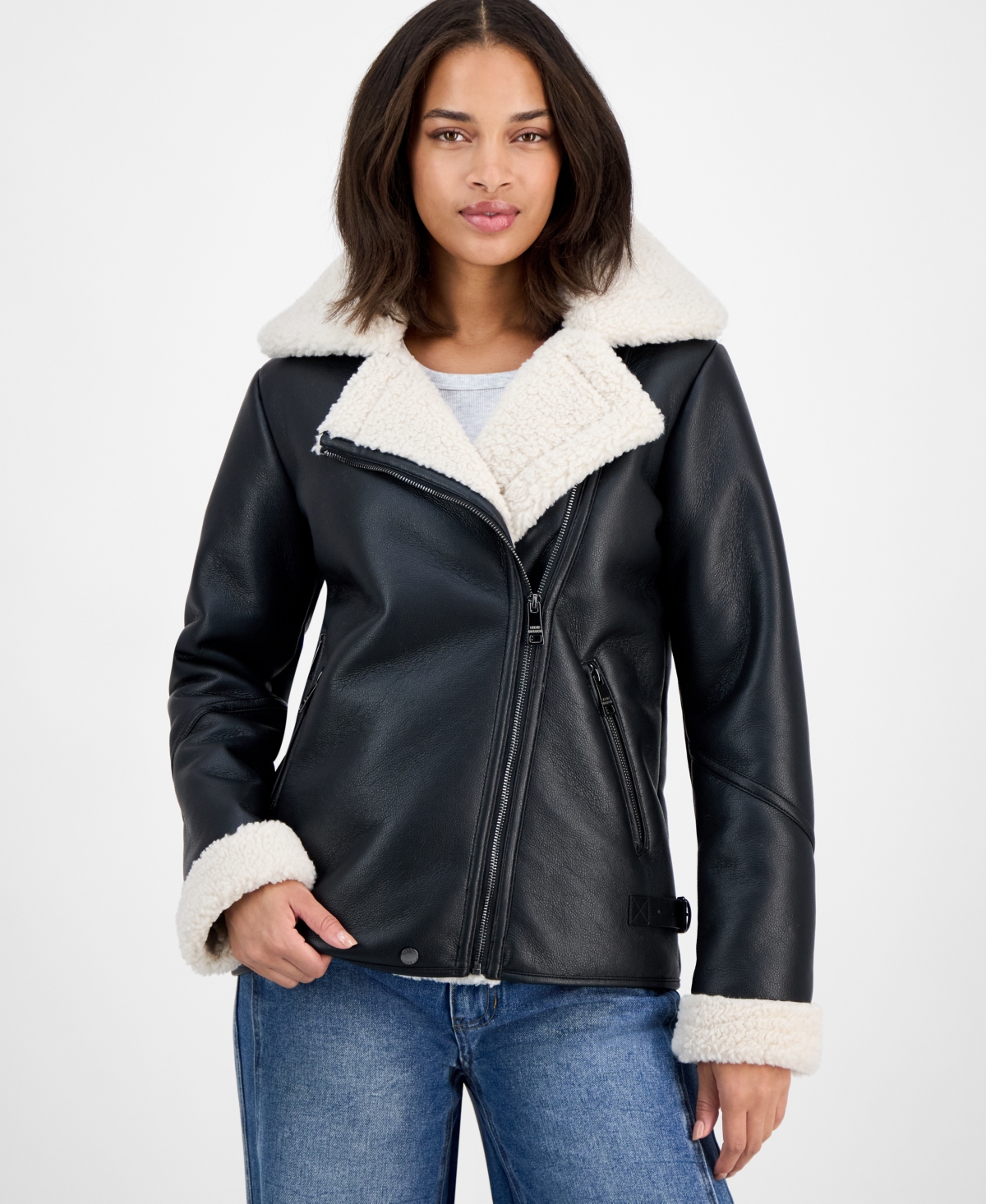 Steve Madden Women's Asymmetric Faux-shearling Coat In Black