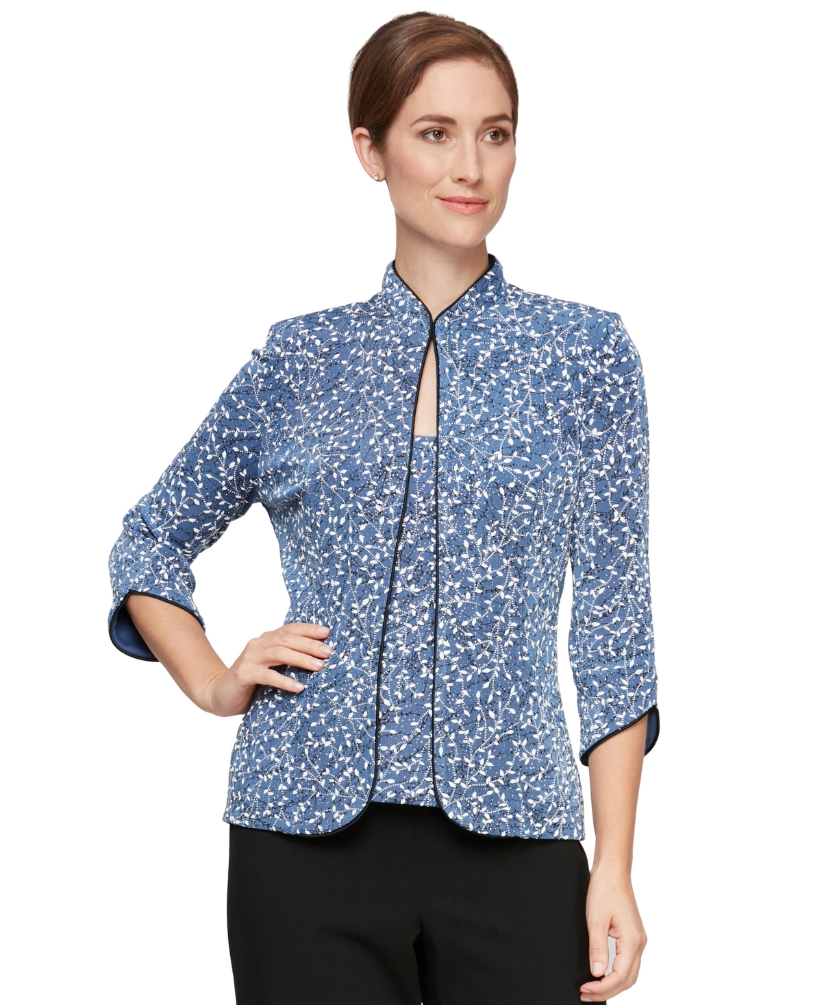 Printed Jacket and Top Set, Regular & Petite Sizes - White/Black
