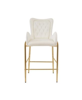   Set of 2  Velvet Upholstered, Tufted Armchairs, Gold Metal Legs   Elegant Design Bar Stools