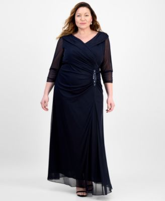 Alex Evenings - Plus Size Portrait-Collar Side-Ruched A-Line Dress