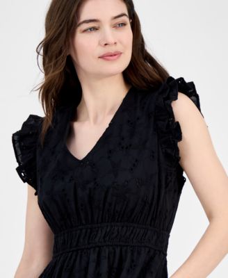 Women's Cotton Eyelet Drawstring-Waist Dress