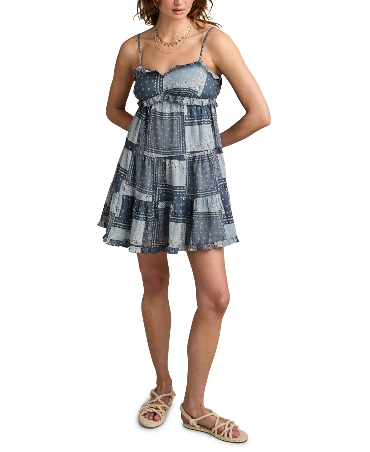Lucky Brand Women's Patchwork Ruffled Tiered Mini Dress