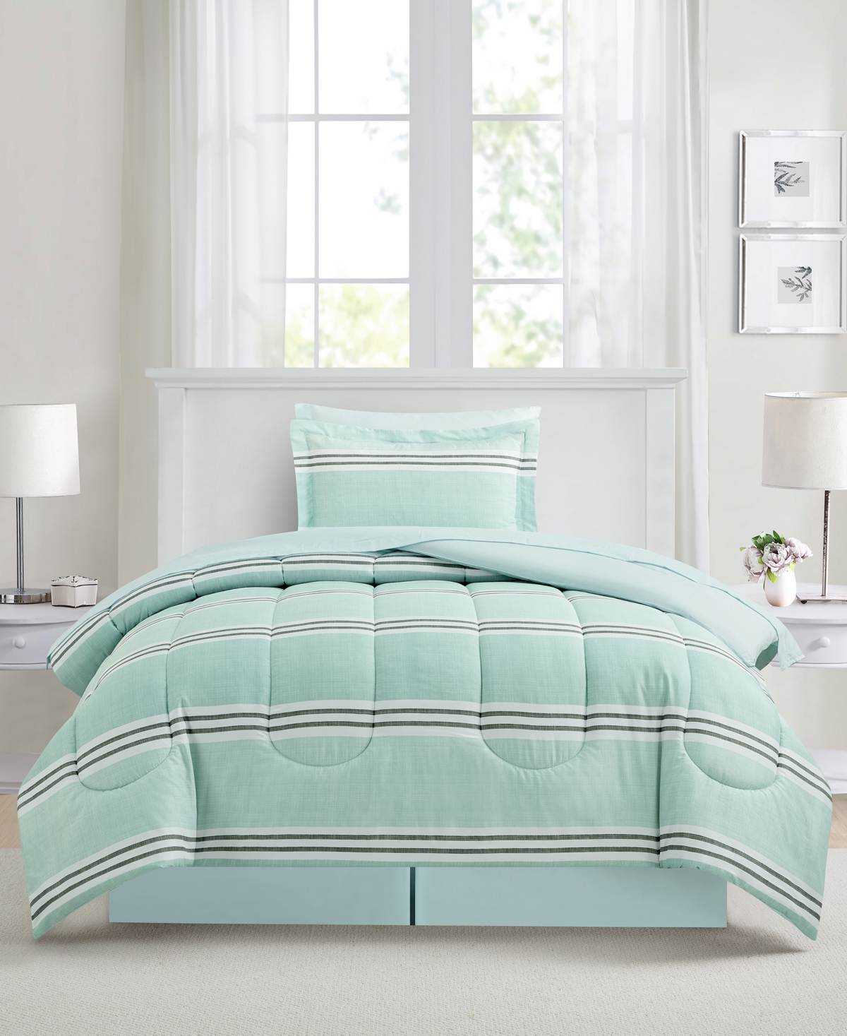 Sunham Aiden Striped 8-pc. Comforter Sets, Exclusively At Macy's In Seafoam