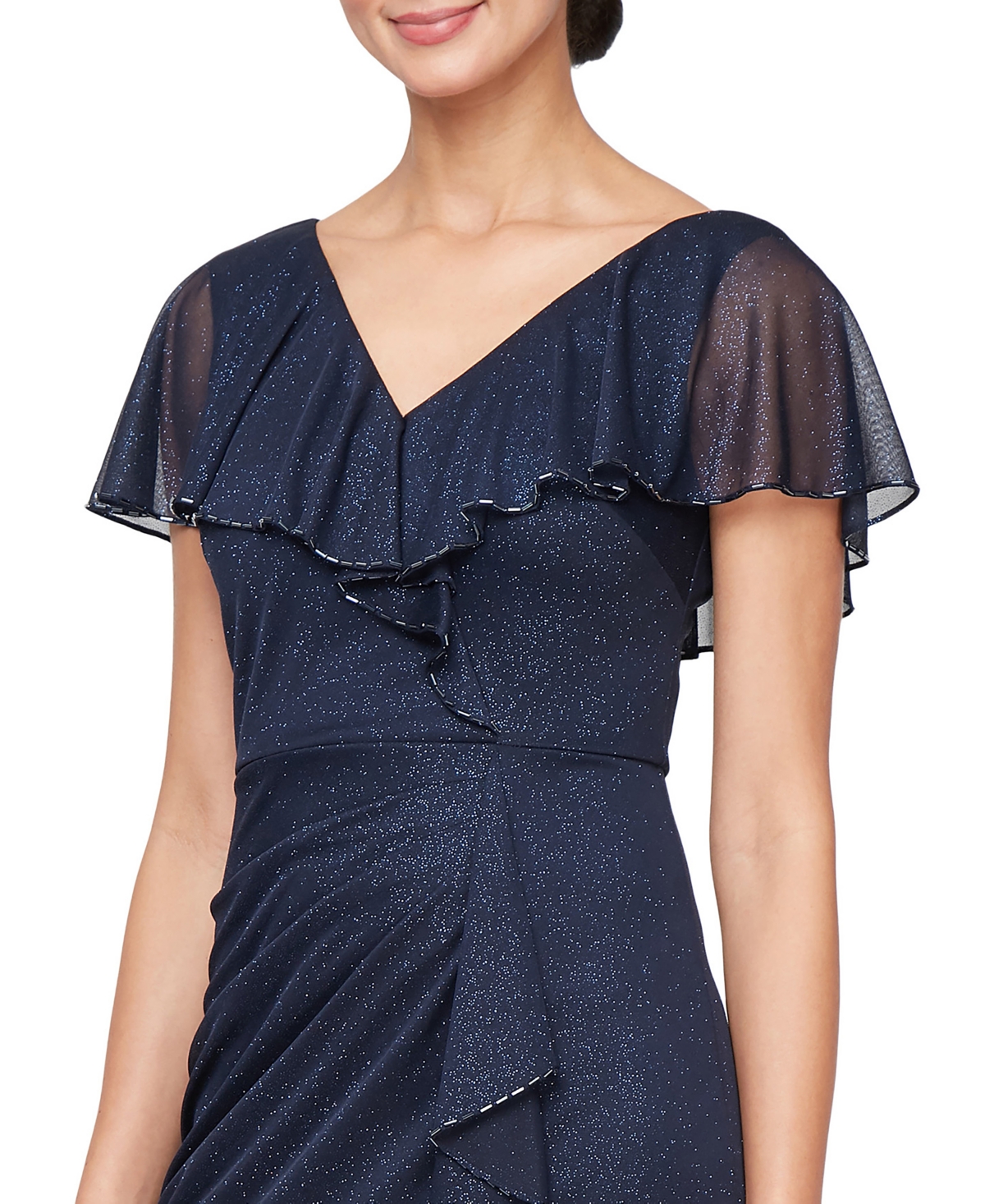 Sl Fashions Petite Ruffled Flutter-sleeve Gown