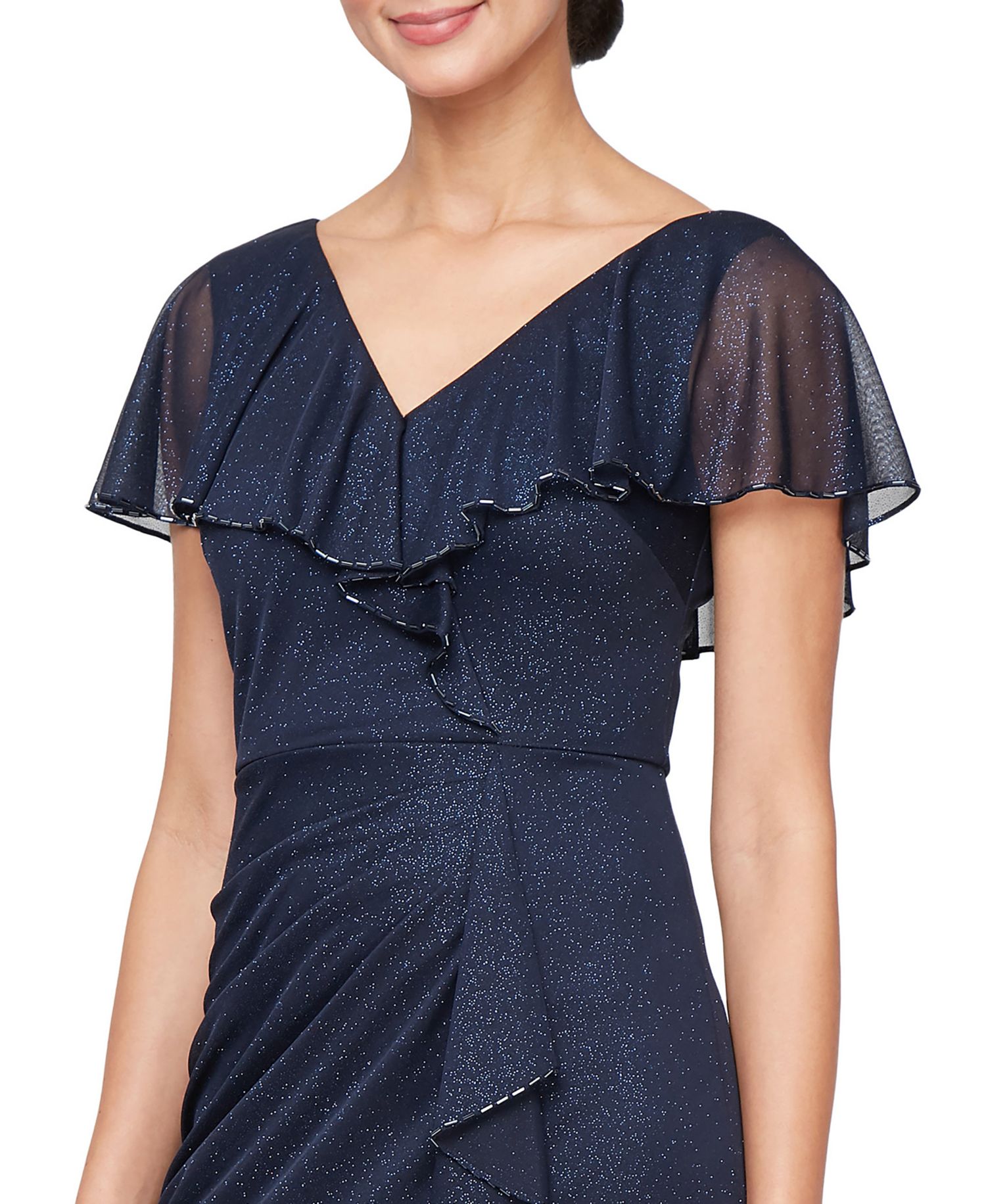 Petite Ruffled Flutter-Sleeve Gown