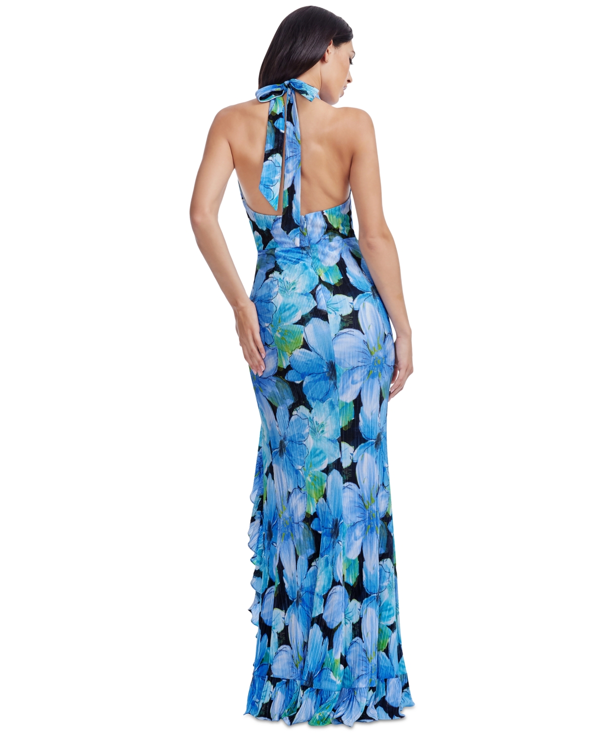 Dress The Population Kathleen Floral Ruffle Halter Gown