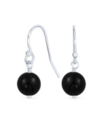 Simple Natural Stone 8MM Ball Drop Earrings Sterling Silver Fish Hook