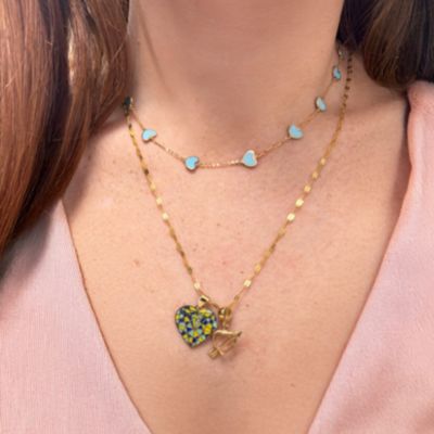 Geometric Enamel Heart Charm 14K Gold