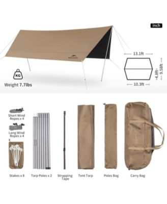 Camping Tent Tarp with Poles, Waterproof PU 18000mm+, Anti-UV UPF2000+ Camping Sun Shelter Rain Fly, Camping Tent Canopy