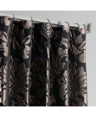 Astoria Black & Pewter Damask Faux Silk Jacquard Room Darkening Curtain