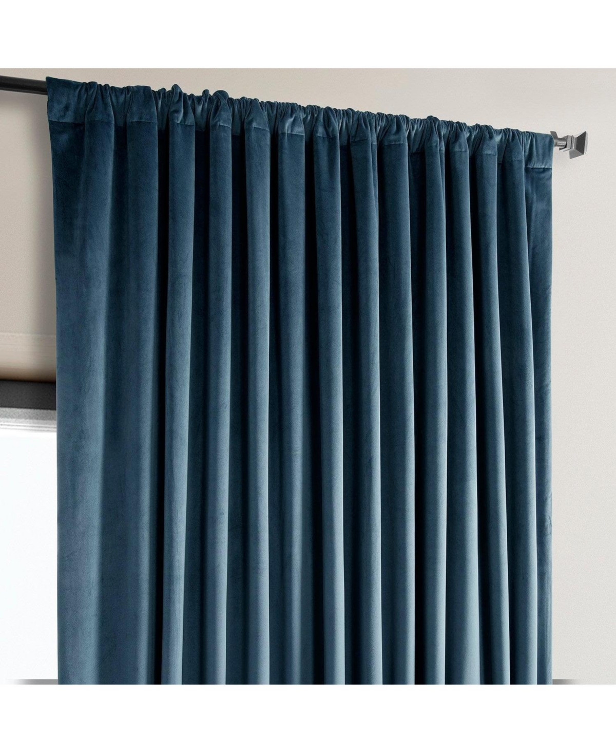 Half Price Drapes Avalon Blue Extra Wide Heritage Plush Velvet Room Darkening Curtain In Blue