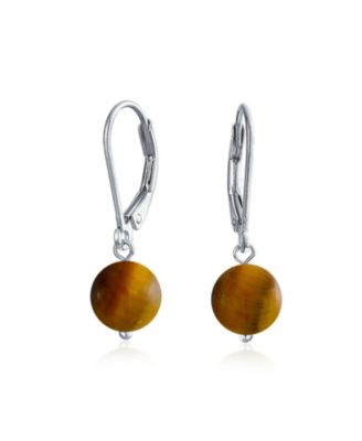 Simple Natural Stone 8MM Ball Drop Earrings Sterling Silver Leverback