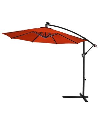 10Ft Patio Solar LED Outdoor Offset Hanging Umbrella with 24 LED Lights