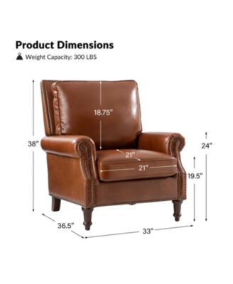 Wajeeh 33"W Mid-Century Modern Buttery Genuine Leather Accent Chair With Solid Wood Legs