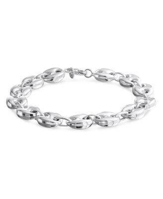 Nautical Anchor Link Puff Mariner Chain Bracelet Sterling Silver 9MM Wide