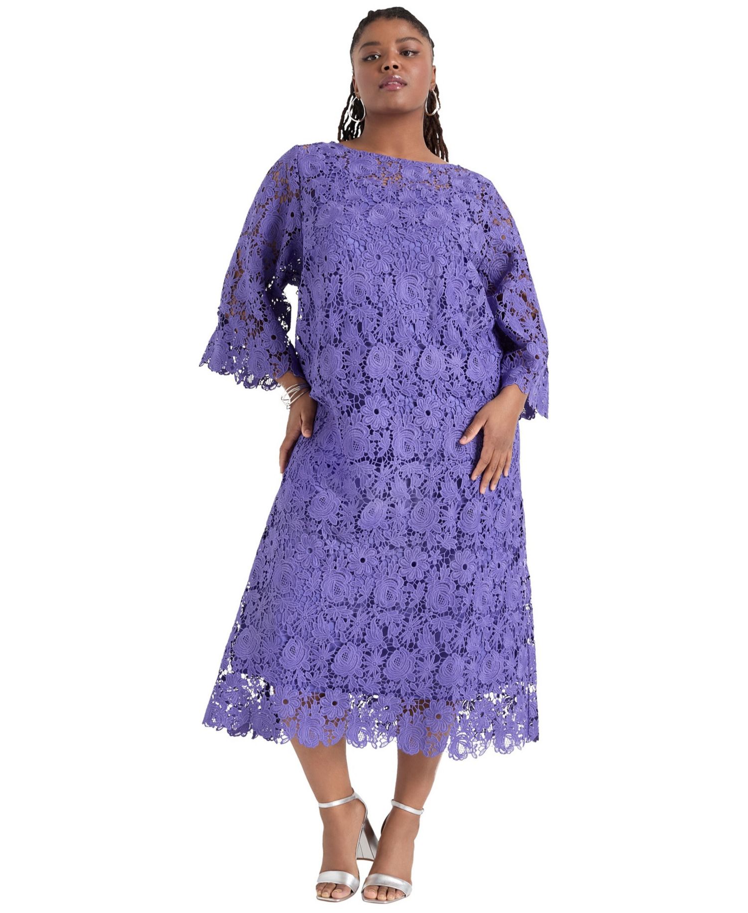 Women's June and Vie Bell-Sleeve Lace Midi Dress