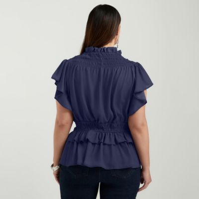 Women's Mockneck Ruffle Blouse