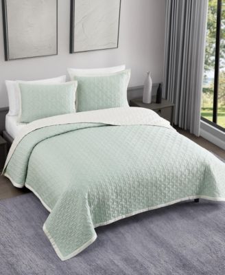 100% Cotton Sateen 3 Piece Textured Quilted Queen Size Coverlet Set