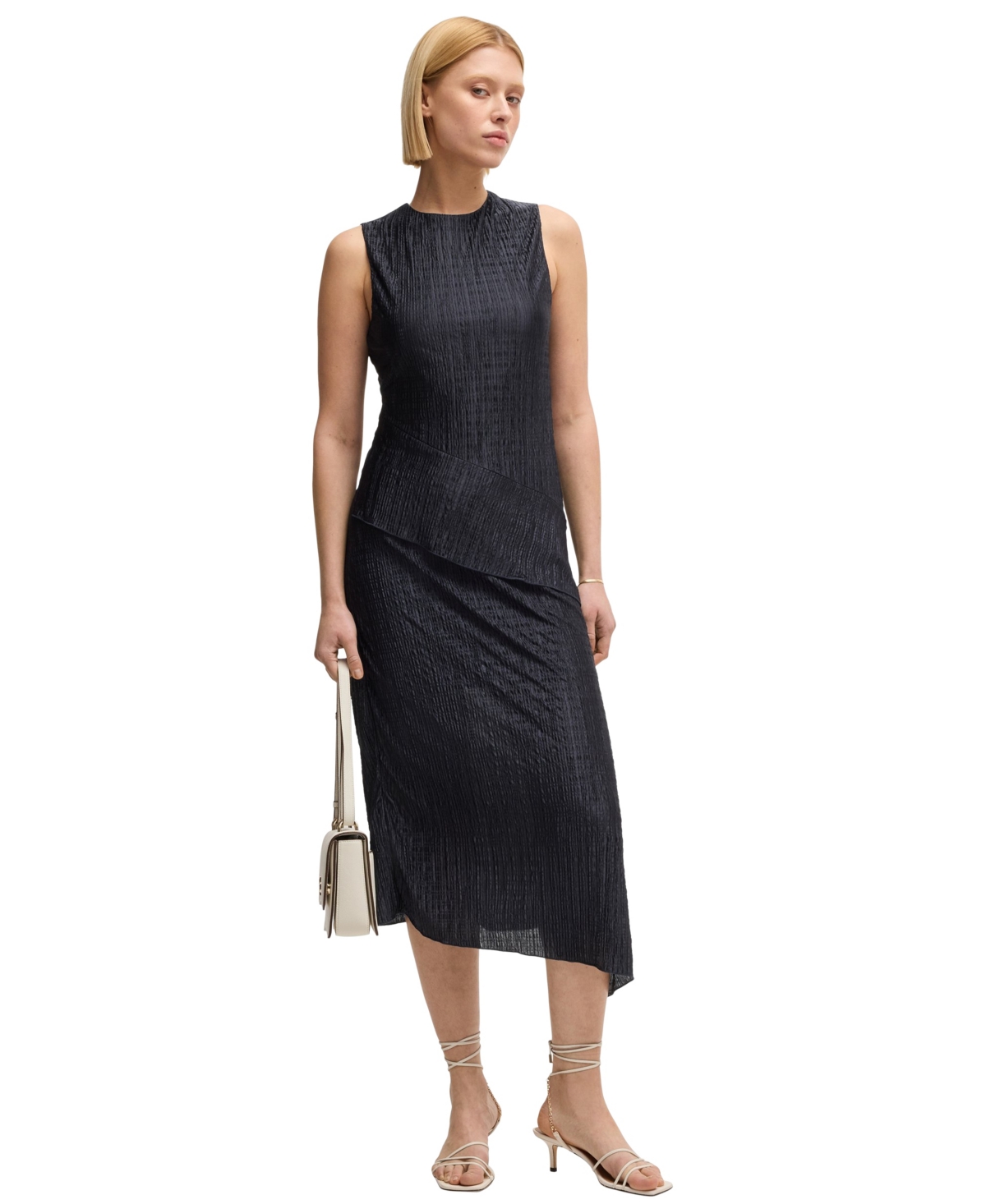 Hugo Boss Boss By  Women's Layered Effect Plisse Dress In Dark Blue