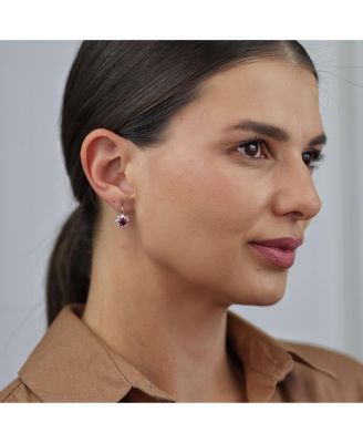 Flower Crystal Drop Earrings Plated Brass Lever Back