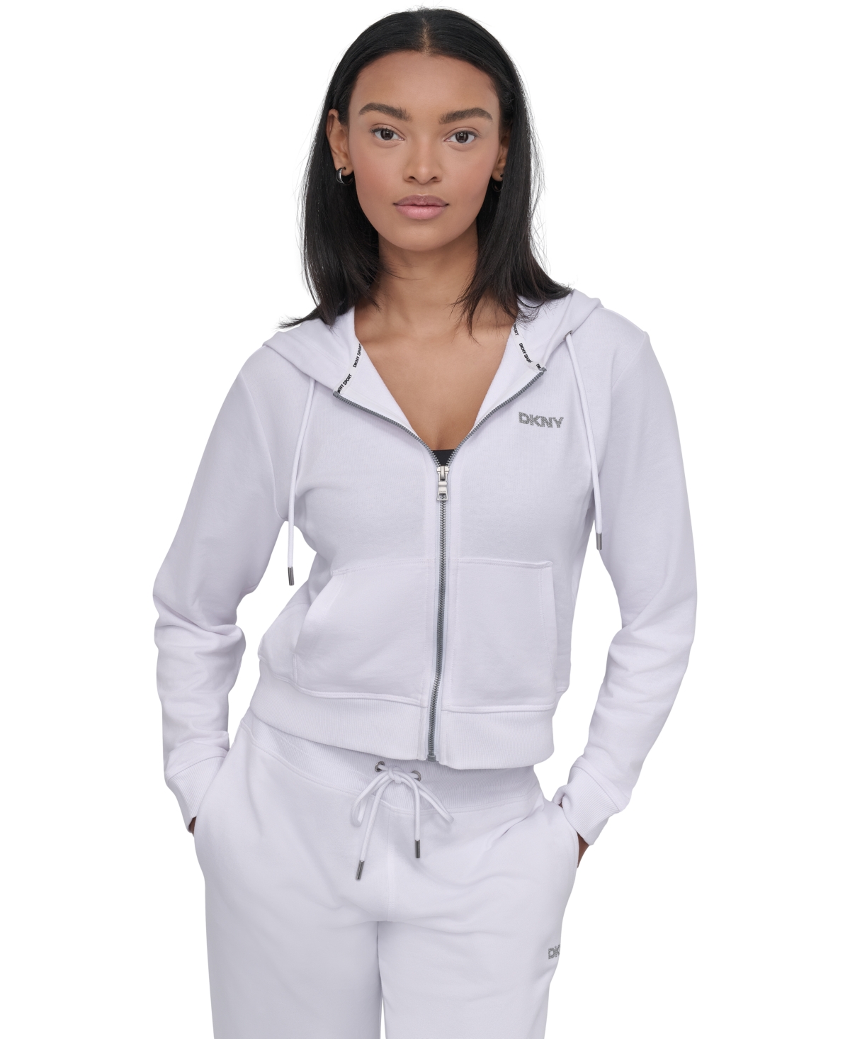 Dkny Sport Women's Cotton-blend Stud-logo Full Zip Hoodie