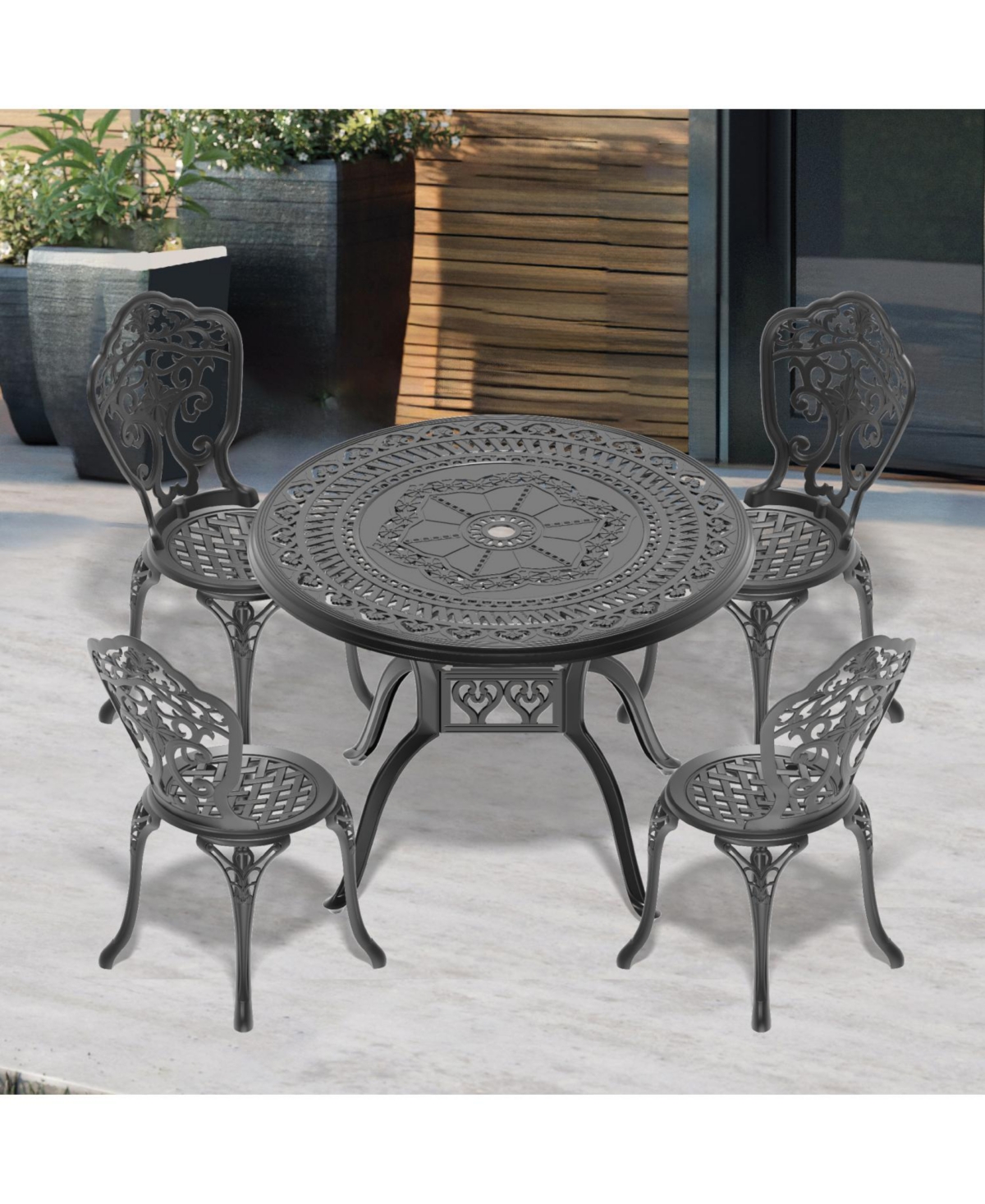Streamdale 5-Piece Set Of All-Weather Cast Aluminum Dining Furniture Set With Black Frame
