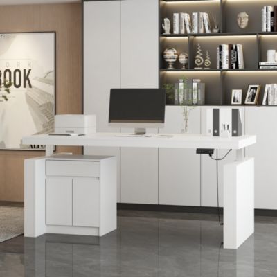 L-Shaped 70.9 in. W Adjustable Height Desk Ergonomic Stand-up Desk White Home Office Sit with Memory Preset Controller