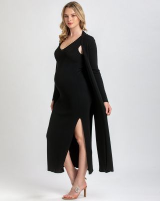 Maternity Viscose Knit Side Slits Maxi Tulip Cardigan