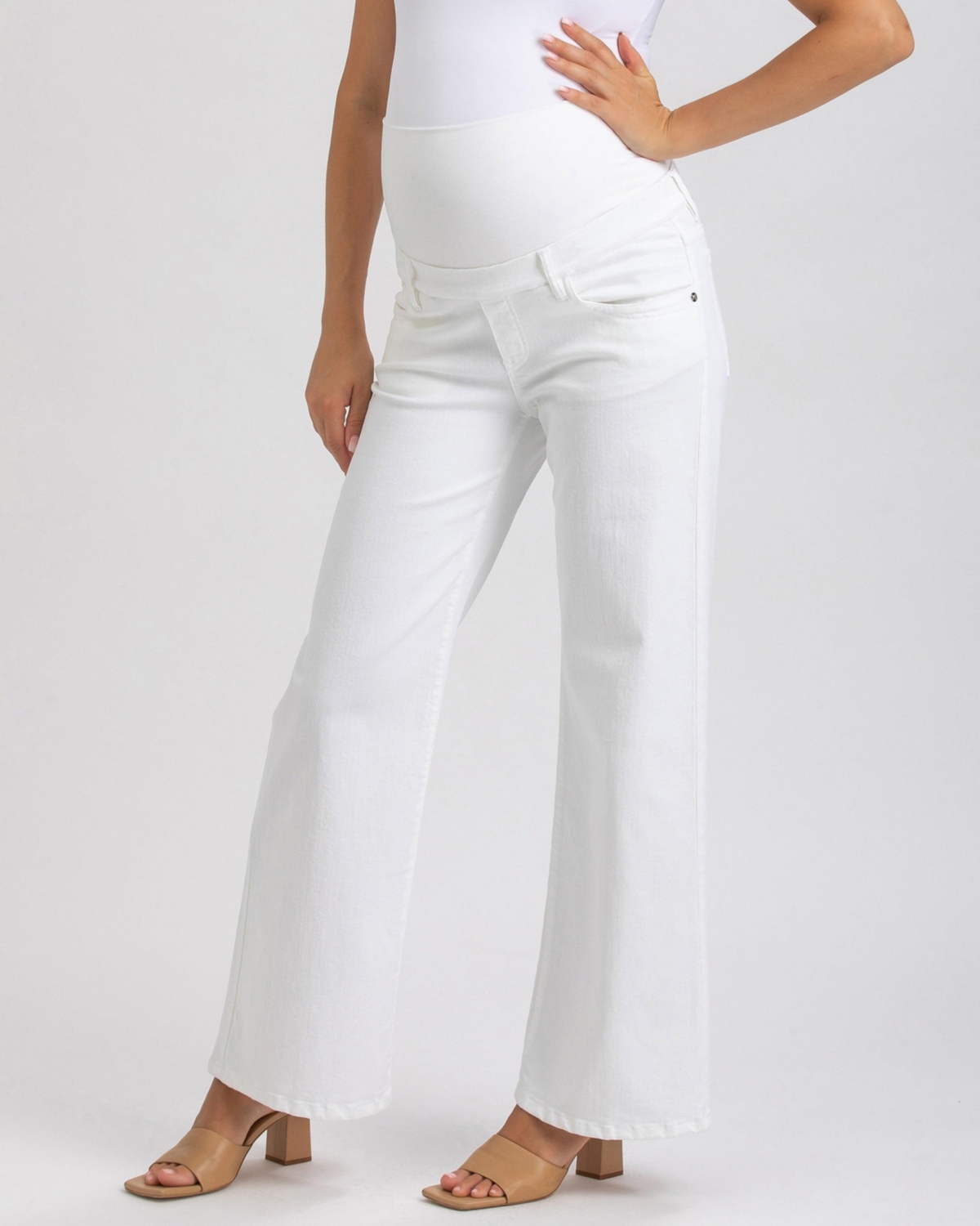 Maternity Stonewashed High-Waist Wide-Leg Jeans - White
