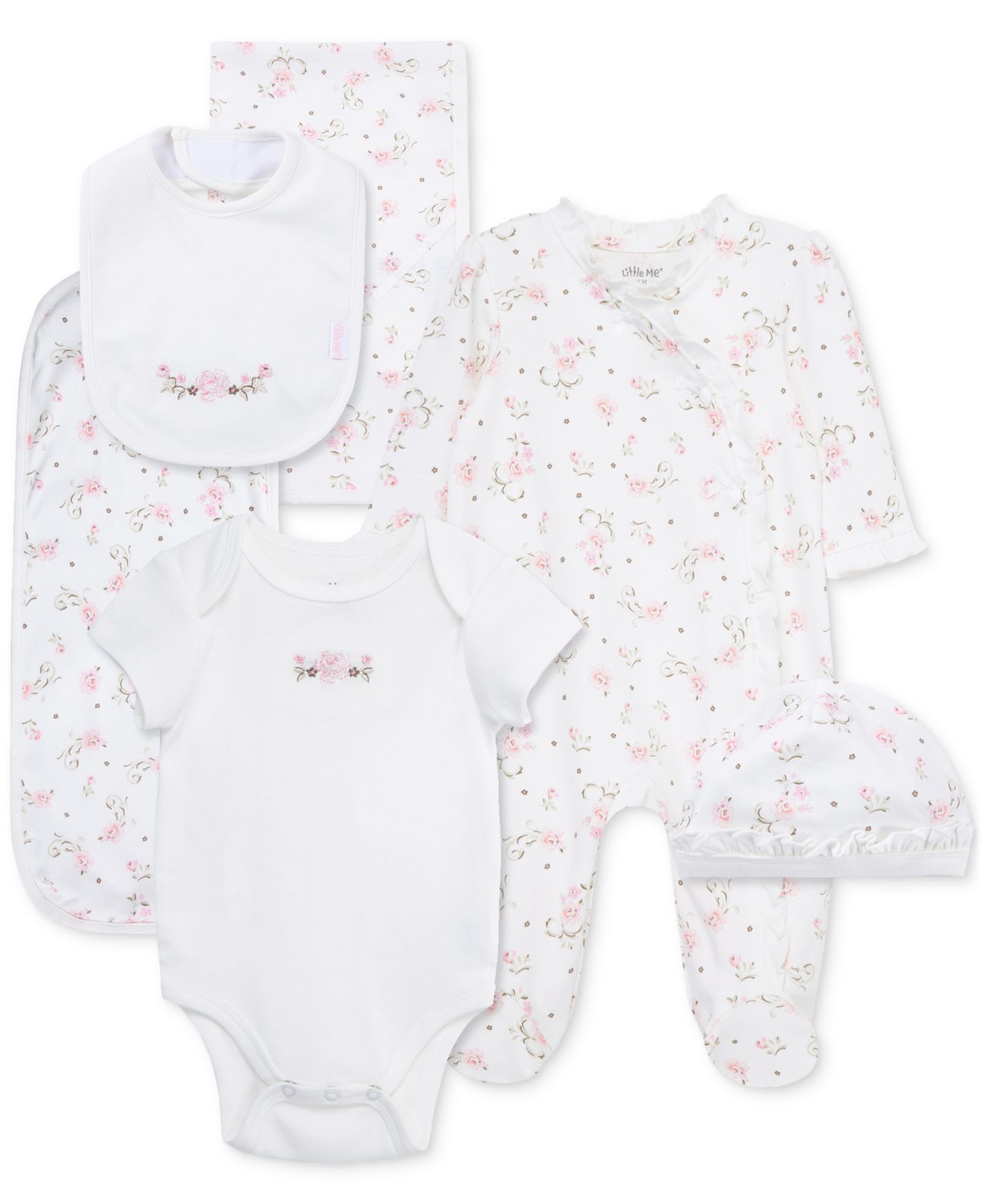 Подарочный набор Little Me Vintage Rose для малышек, 6 предметов, цвет: Розовый с принтом — фото 1