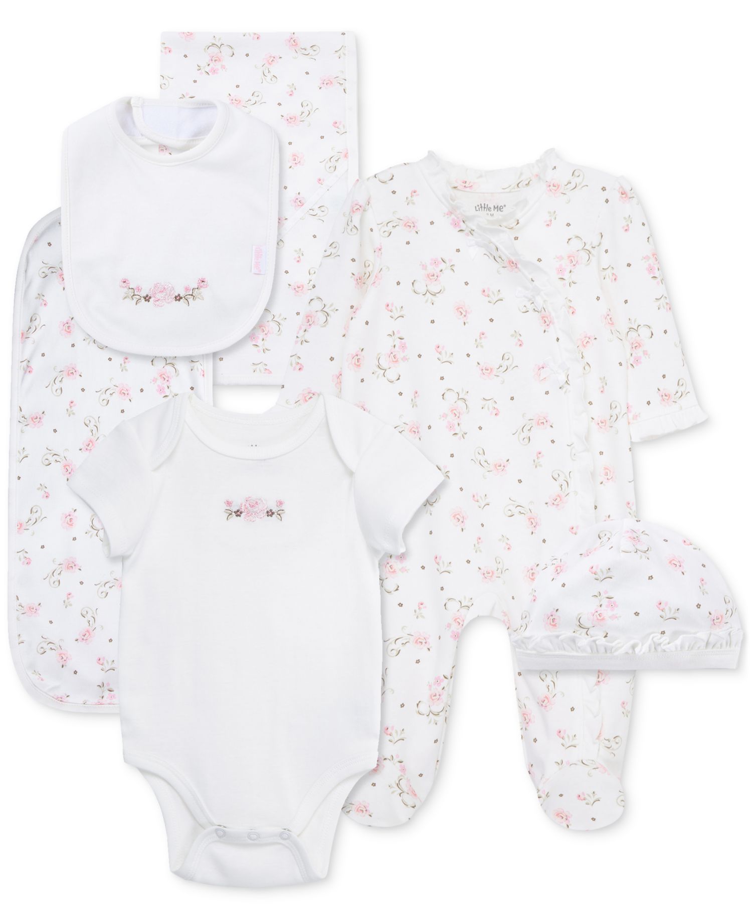Baby Girls Cotton Vintage Rose Gift Box, 6 Piece Set