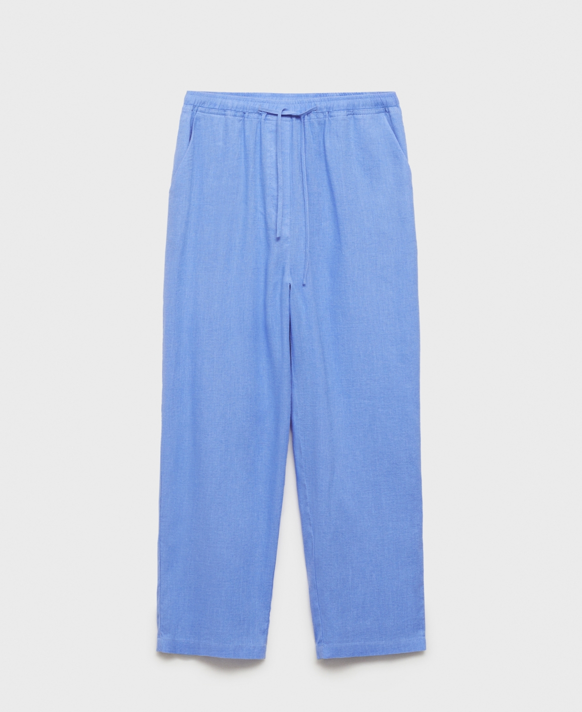 Mango Linen Drawstring Pants In Blue