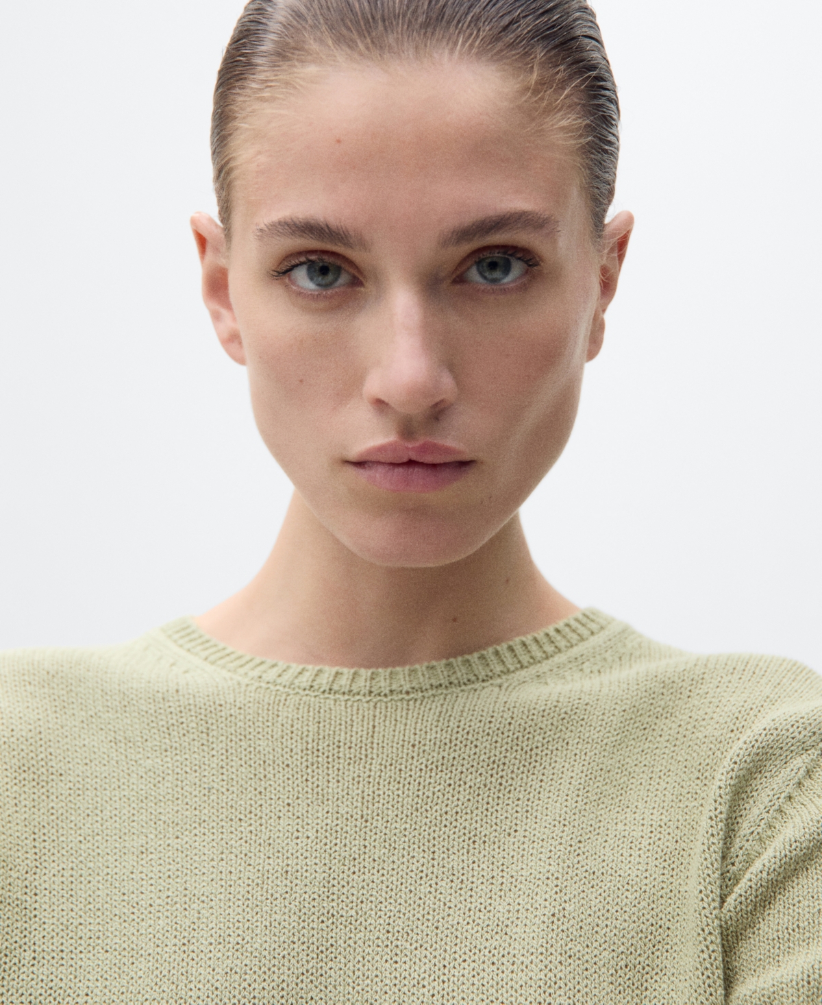 Mango Madeano Short Sleeve Crewneck Sweater In Aqua Green