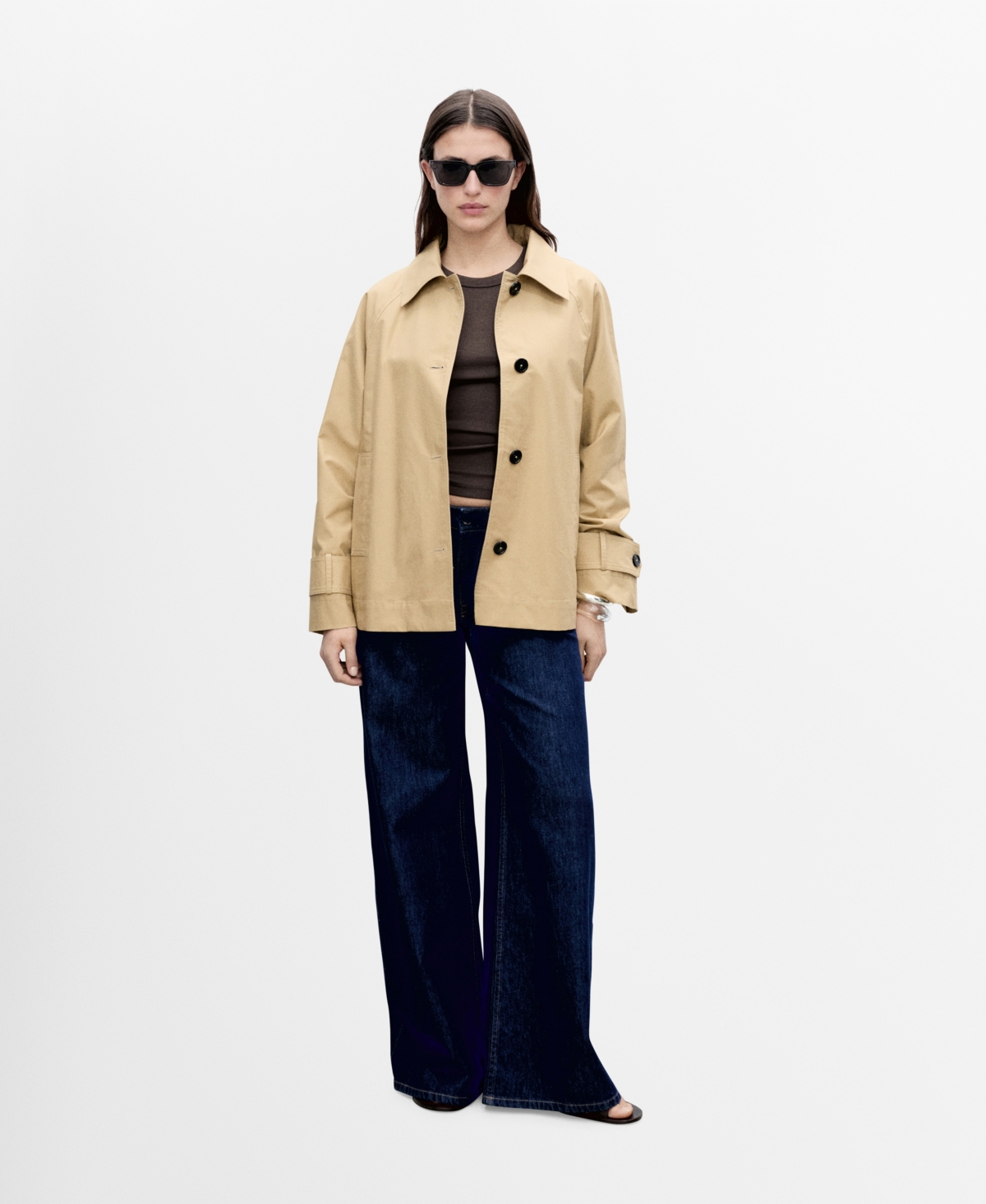 Mango Crop Cotton Trench Coat In Medium Brown
