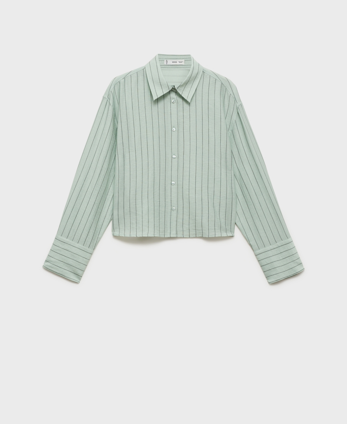 Mango Striped Cropped Shirt Green In Green