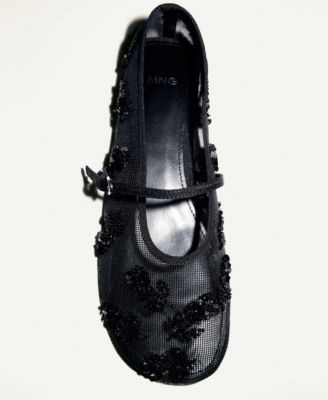 Women's Strap Buckle Embroidered Ballerinas Shoes