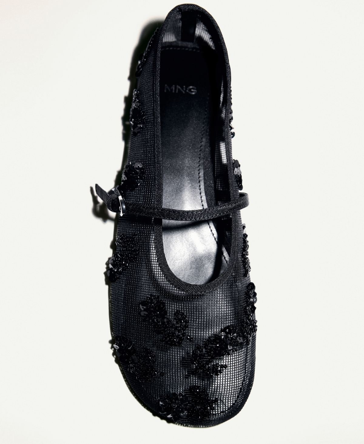 Shop Mango Women's Strap Buckle Embroidered Ballerinas Shoes In Black