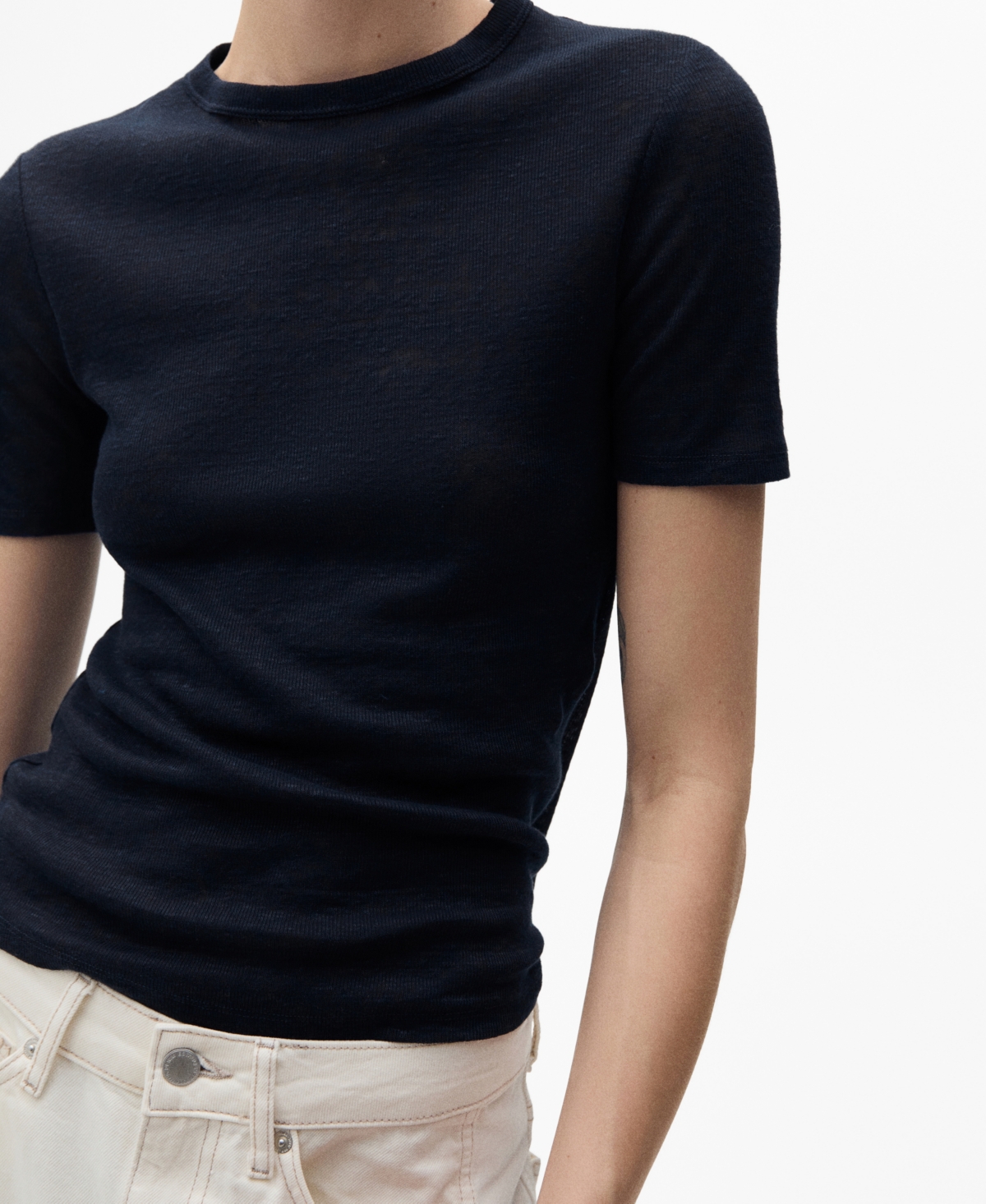 Mango Linen T-shirt In Blue