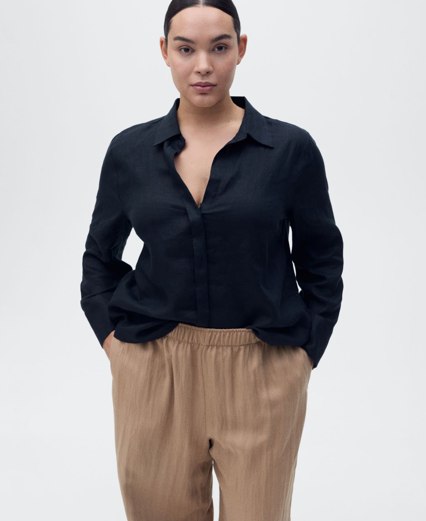 Женские брюки Mango Straight Lyocell Texture, цвет: Средний коричневый — фото 6
