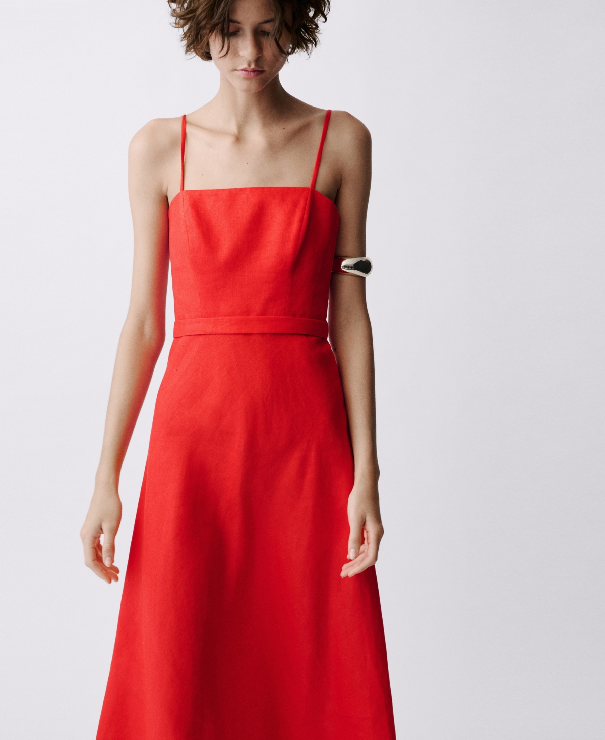 Mango Bow Linen-blend Dress Red In Red