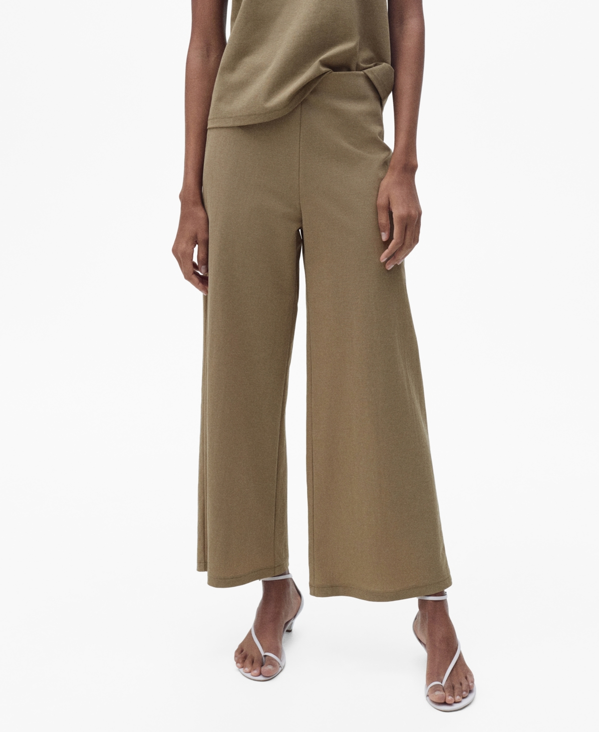 Women's Cropped Palazzo Trousers Pants - Black