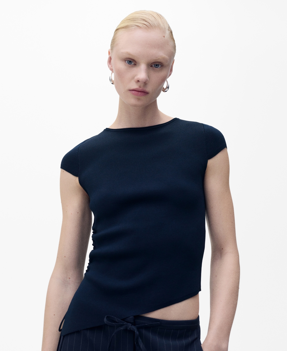 Women's Asymmetrical Low Knit Jersey Top - Navy