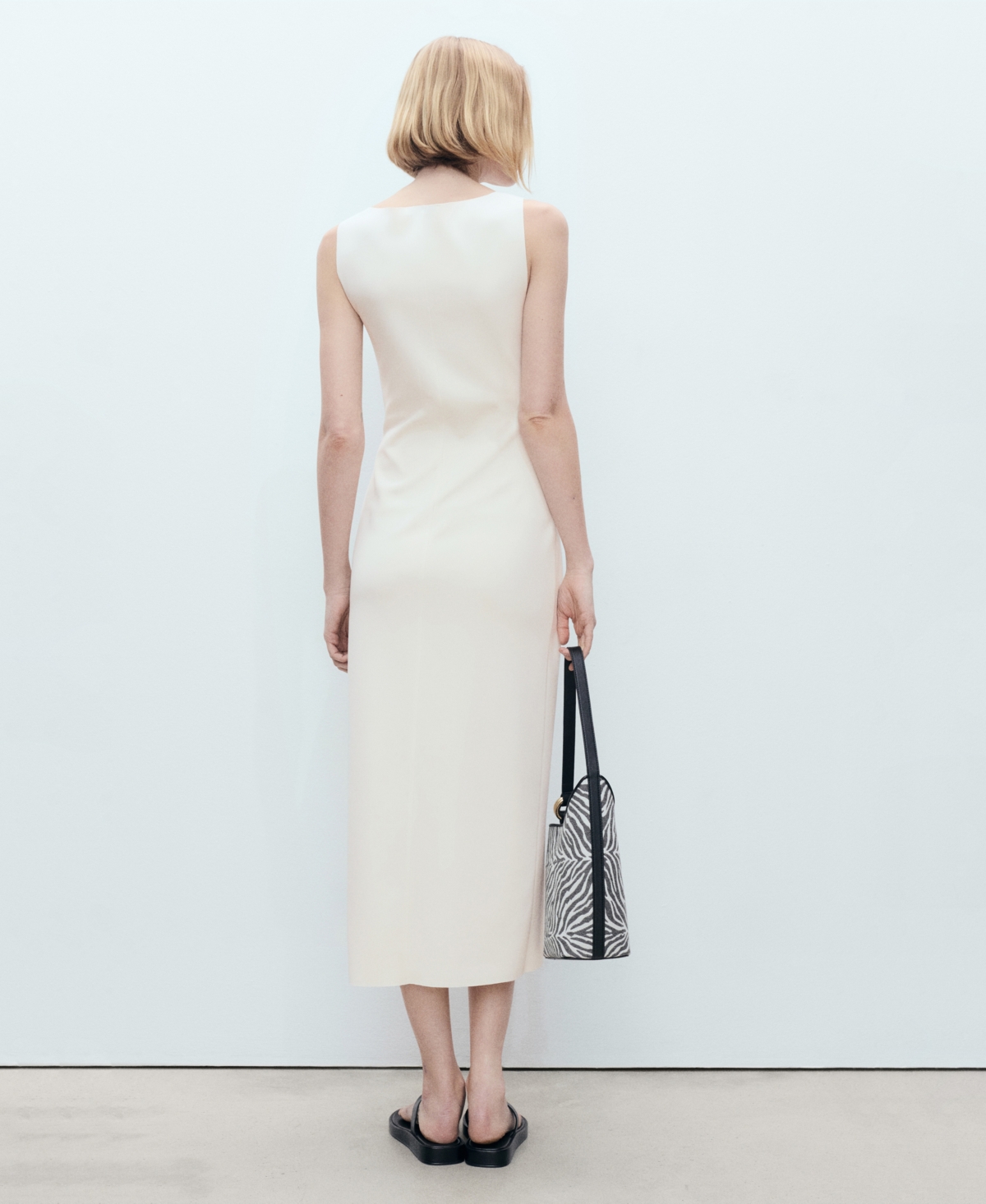 Shop Mango Women's Boat-neck Knitted Dress In Ecru