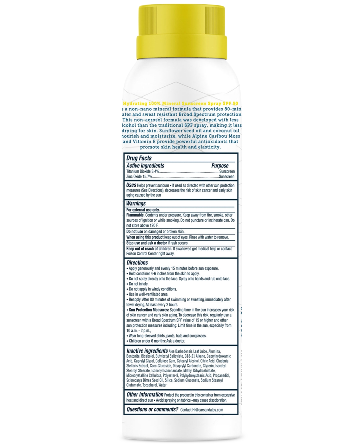 Oars + Alps Mineral Sunscreen Spray Spf 50, 6 Oz.