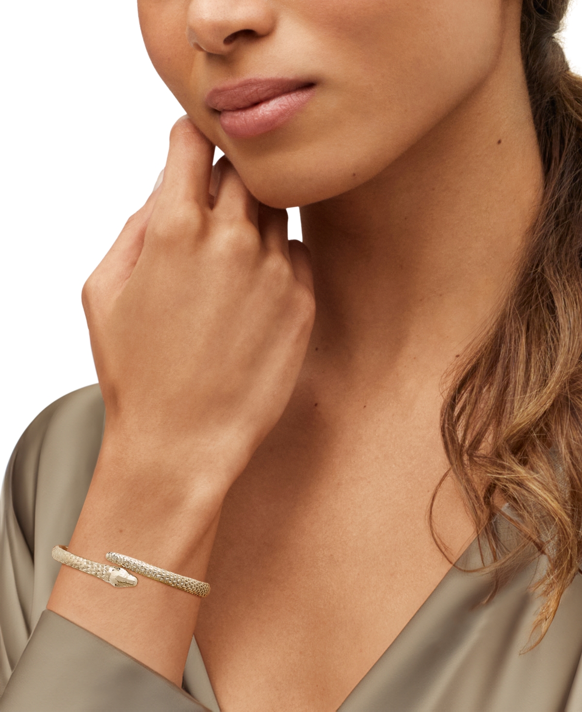 Macy's Polished Bypass Snake Bangle Bracelet In 18k Gold-plated Sterling Silver