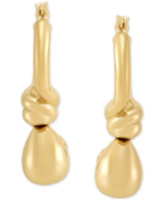 Polished Knot & Teardrop Dangle Hoop Earrings in 14k Gold