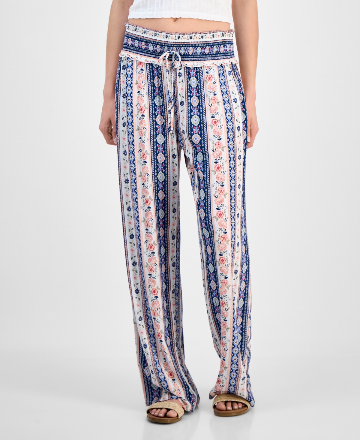 KINGSTON GREY JUNIORS' FLORAL-PRINT WIDE-LEG SOFT PANTS 