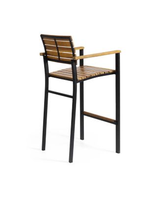Modern Industrial Acacia Wood Barstool Set of 2, Teak and Black