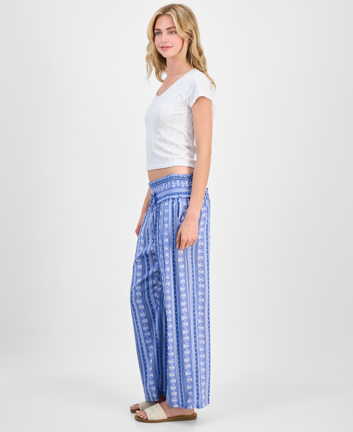 KINGSTON GREY JUNIORS' PRINTED CROPPED WIDE-LEG SOFT PANTS 