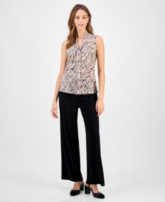 Kasper Women's Printed Tie-Neck Sleeveless Top, Regular